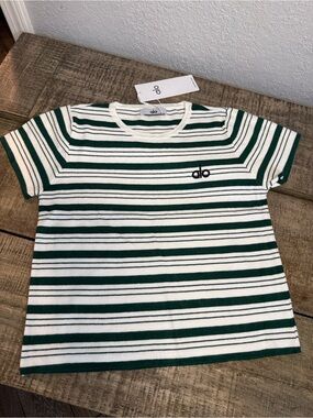 Green & White Striped Short Sleeve Tee